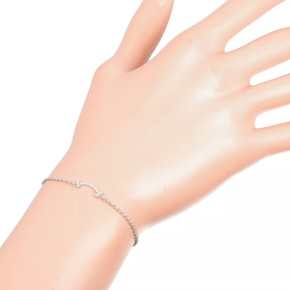 TIFFANY&Co. T Smile Mini Bracelet Wrist Size5.9"～6.4" K18 white gold/dia... - Picture 1 of 9